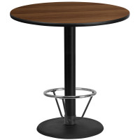 Flash Furniture XU-RD-42-WALTB-TR24B-4CFR-GG 42'' Round Walnut Laminate Table Top with 24'' Round Bar Height Table Base and Foot Ring 